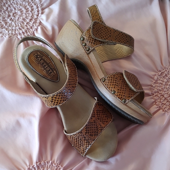 Spring Step L'Artiste Brown Snake Platform Sandals Size 9 - Picture 1 of 7